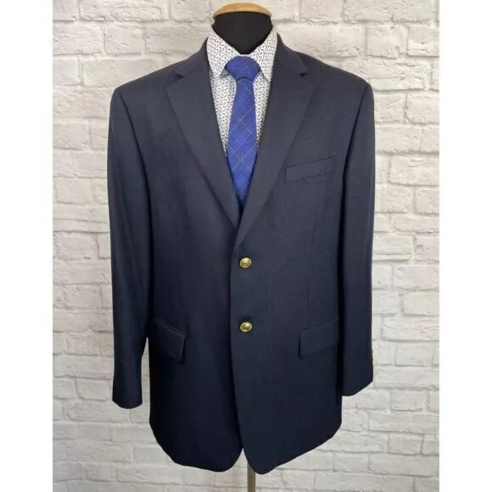 Vintage‎ EUC Stafford Navy Hopsack Blazer Sportcoat Gold Buttons Wool Blend 42 L